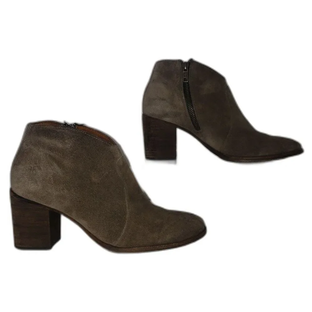 FRYE Nora Dark Gray Suede Ankle Boots Booties Womens Size 6.5
